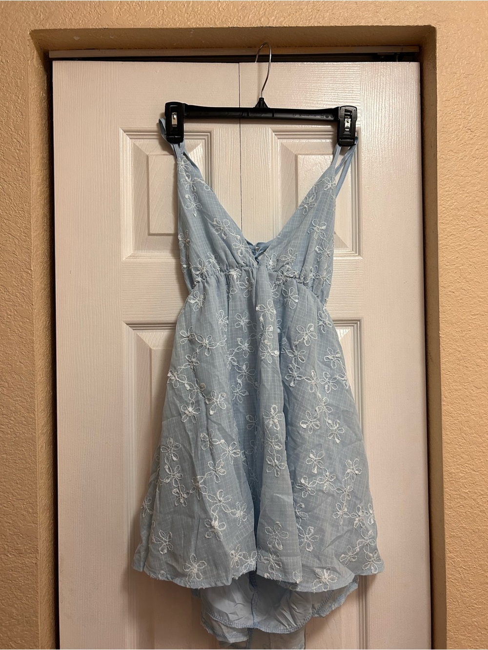 SHEIN Light Blue Floral Embroidered Mini Dress